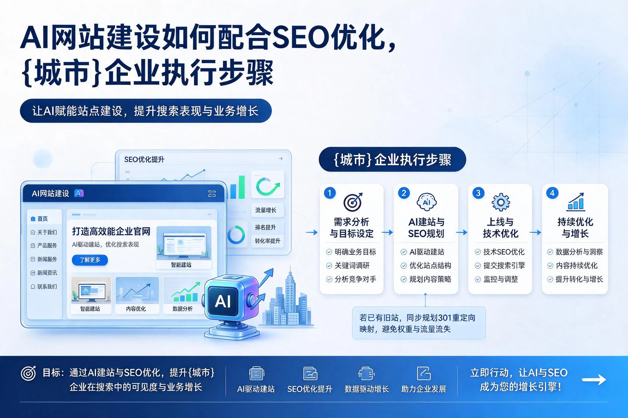 AI网站建设如何配合SEO优化，南通企业执行步骤