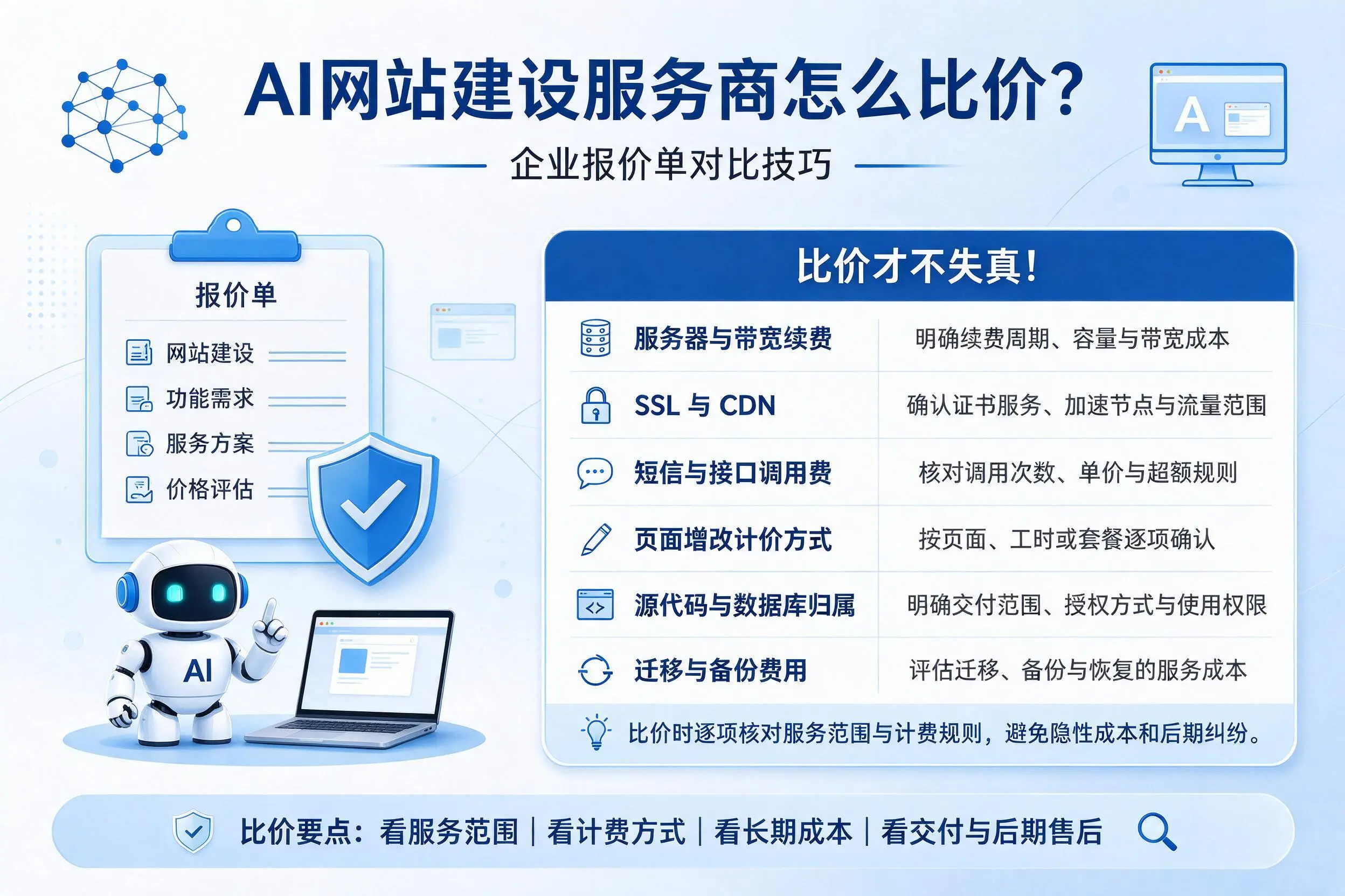AI网站建设服务商怎么比价？南通企业报价单对比技巧