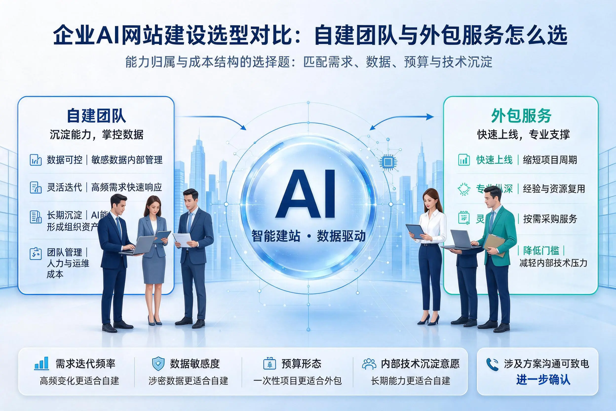 南通企业AI网站建设选型对比：自建团队与外包服务怎么选